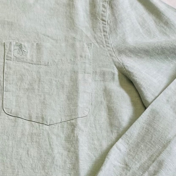 Original Penguin Linen Blend Woven Button-Down, Surf Spray/Light Green Small NWT - Picture 8 of 16